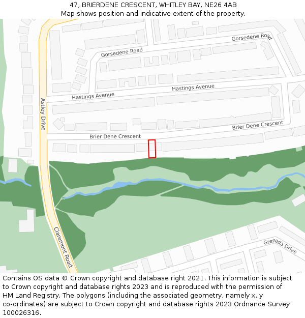 47, BRIERDENE CRESCENT, WHITLEY BAY, NE26 4AB: Location map and indicative extent of plot
