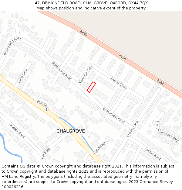 47, BRINKINFIELD ROAD, CHALGROVE, OXFORD, OX44 7QX: Location map and indicative extent of plot