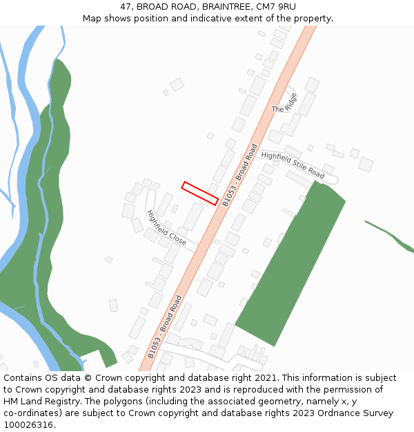 47, BROAD ROAD, BRAINTREE, CM7 9RU: Location map and indicative extent of plot