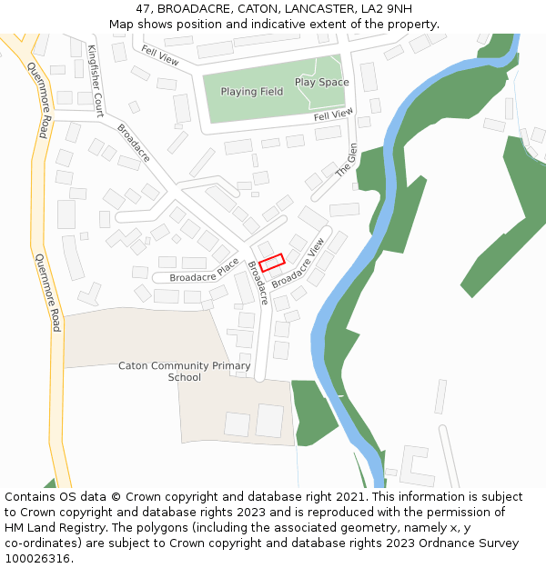 47, BROADACRE, CATON, LANCASTER, LA2 9NH: Location map and indicative extent of plot