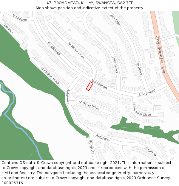47, BROADMEAD, KILLAY, SWANSEA, SA2 7EE: Location map and indicative extent of plot