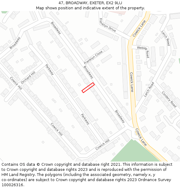47, BROADWAY, EXETER, EX2 9LU: Location map and indicative extent of plot