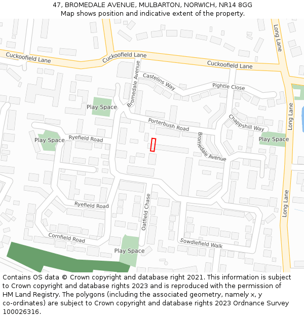 47, BROMEDALE AVENUE, MULBARTON, NORWICH, NR14 8GG: Location map and indicative extent of plot