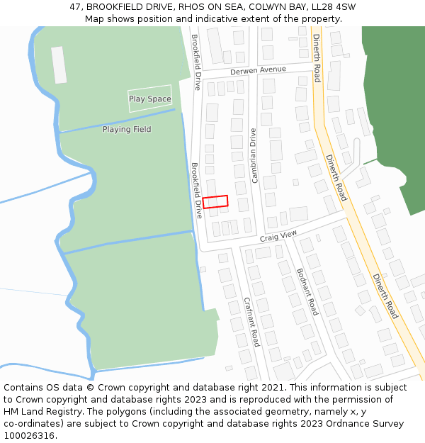 47, BROOKFIELD DRIVE, RHOS ON SEA, COLWYN BAY, LL28 4SW: Location map and indicative extent of plot