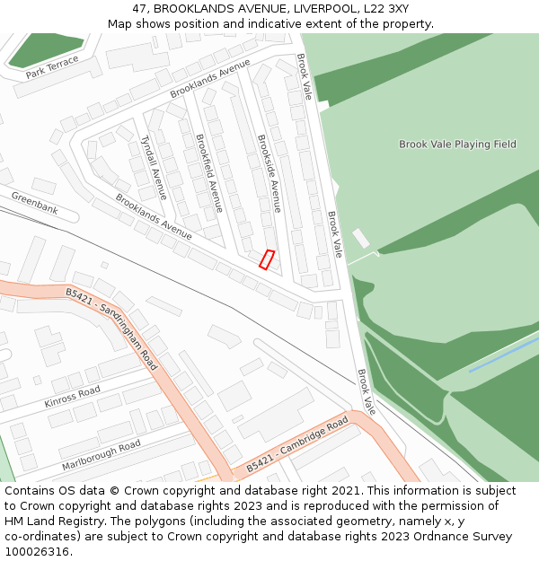 47, BROOKLANDS AVENUE, LIVERPOOL, L22 3XY: Location map and indicative extent of plot