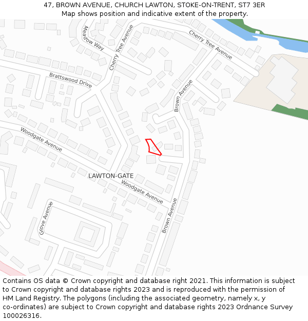 47, BROWN AVENUE, CHURCH LAWTON, STOKE-ON-TRENT, ST7 3ER: Location map and indicative extent of plot