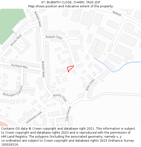 47, BUBWITH CLOSE, CHARD, TA20 2DF: Location map and indicative extent of plot