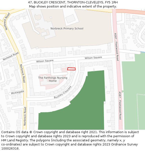 47, BUCKLEY CRESCENT, THORNTON-CLEVELEYS, FY5 1RH: Location map and indicative extent of plot