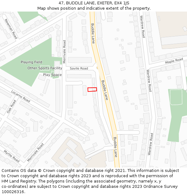 47, BUDDLE LANE, EXETER, EX4 1JS: Location map and indicative extent of plot