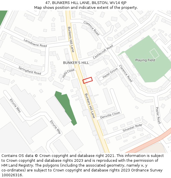 47, BUNKERS HILL LANE, BILSTON, WV14 6JP: Location map and indicative extent of plot