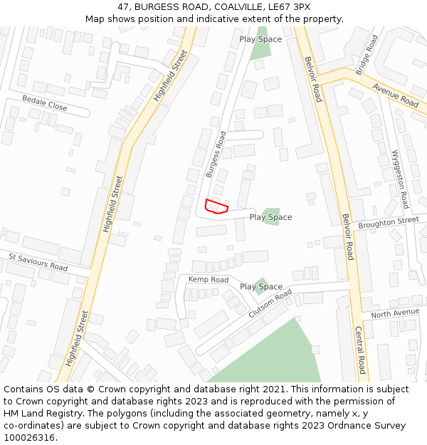 47, BURGESS ROAD, COALVILLE, LE67 3PX: Location map and indicative extent of plot