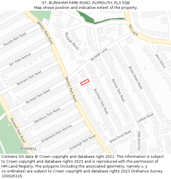 47, BURNHAM PARK ROAD, PLYMOUTH, PL3 5QB: Location map and indicative extent of plot