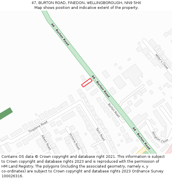 47, BURTON ROAD, FINEDON, WELLINGBOROUGH, NN9 5HX: Location map and indicative extent of plot