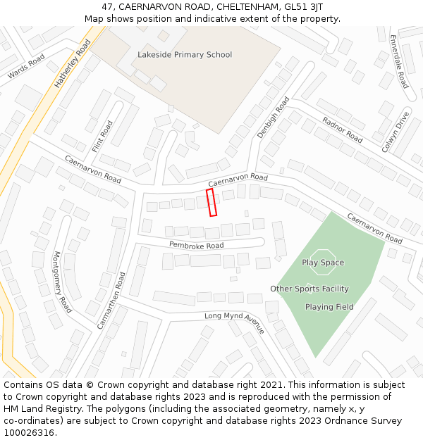47, CAERNARVON ROAD, CHELTENHAM, GL51 3JT: Location map and indicative extent of plot