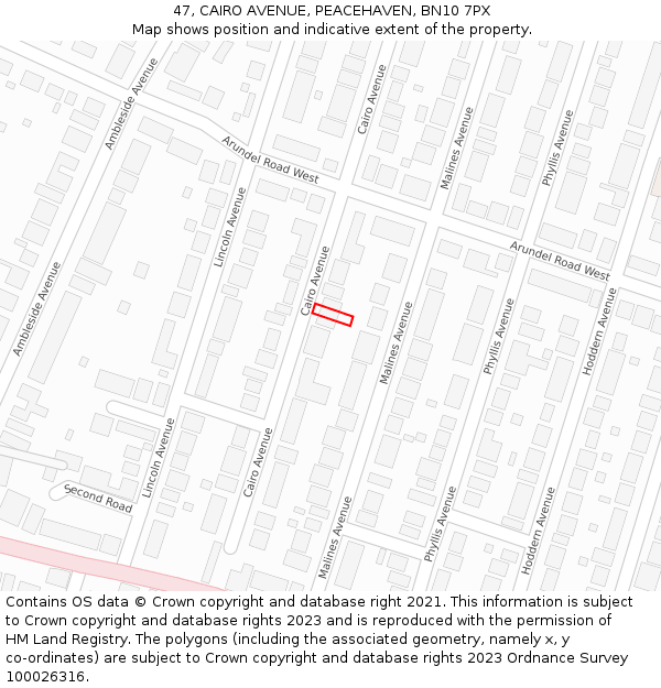 47, CAIRO AVENUE, PEACEHAVEN, BN10 7PX: Location map and indicative extent of plot