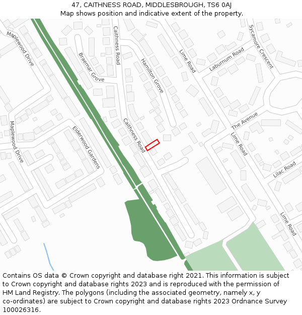 47, CAITHNESS ROAD, MIDDLESBROUGH, TS6 0AJ: Location map and indicative extent of plot