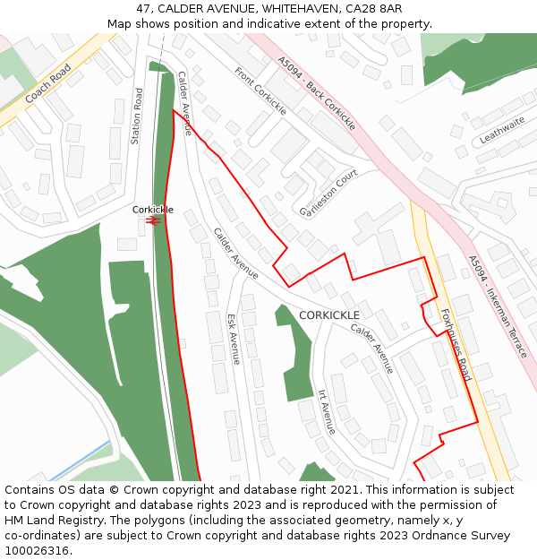 47, CALDER AVENUE, WHITEHAVEN, CA28 8AR: Location map and indicative extent of plot