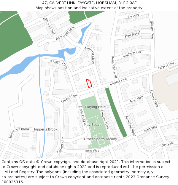 47, CALVERT LINK, FAYGATE, HORSHAM, RH12 0AF: Location map and indicative extent of plot