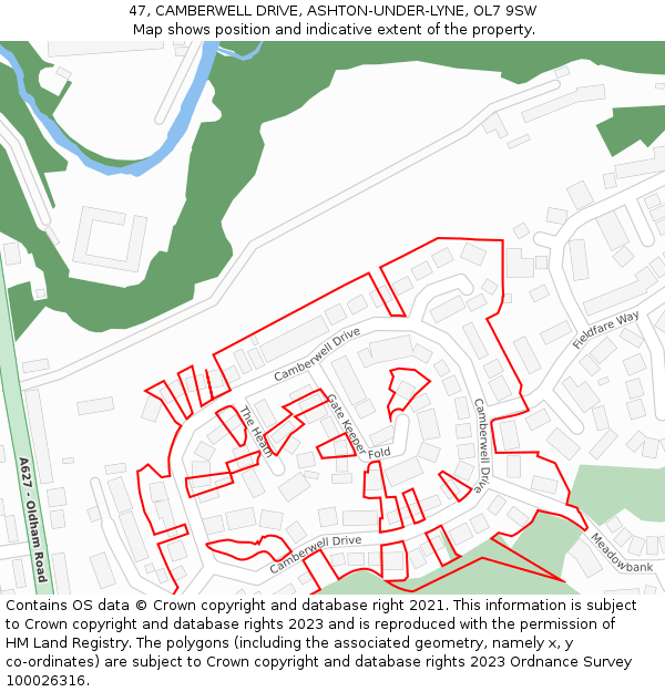 47, CAMBERWELL DRIVE, ASHTON-UNDER-LYNE, OL7 9SW: Location map and indicative extent of plot