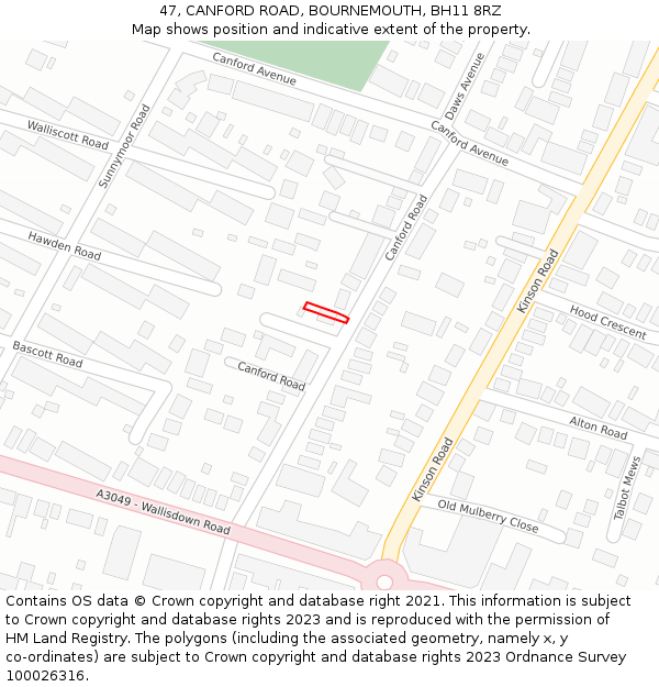 47, CANFORD ROAD, BOURNEMOUTH, BH11 8RZ: Location map and indicative extent of plot