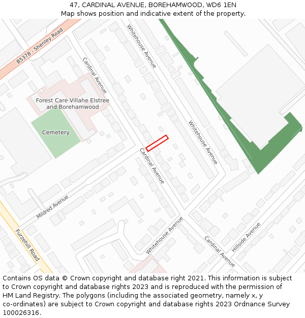 47, CARDINAL AVENUE, BOREHAMWOOD, WD6 1EN: Location map and indicative extent of plot