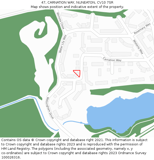 47, CARNATION WAY, NUNEATON, CV10 7SR: Location map and indicative extent of plot