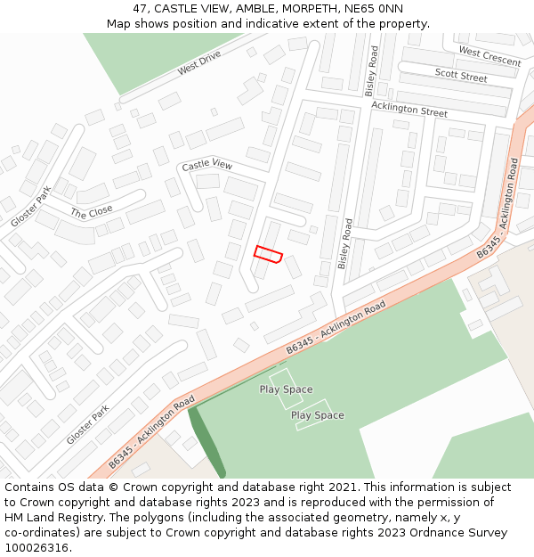 47, CASTLE VIEW, AMBLE, MORPETH, NE65 0NN: Location map and indicative extent of plot