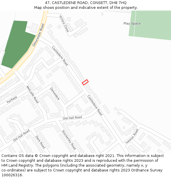 47, CASTLEDENE ROAD, CONSETT, DH8 7HQ: Location map and indicative extent of plot