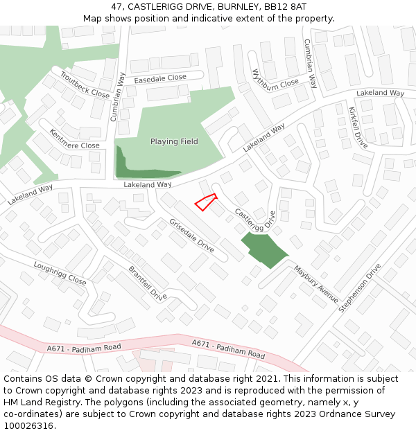 47, CASTLERIGG DRIVE, BURNLEY, BB12 8AT: Location map and indicative extent of plot