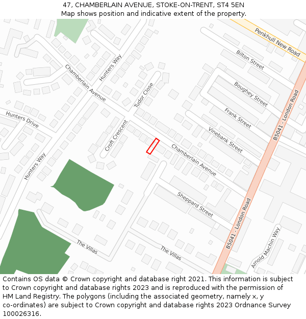 47, CHAMBERLAIN AVENUE, STOKE-ON-TRENT, ST4 5EN: Location map and indicative extent of plot