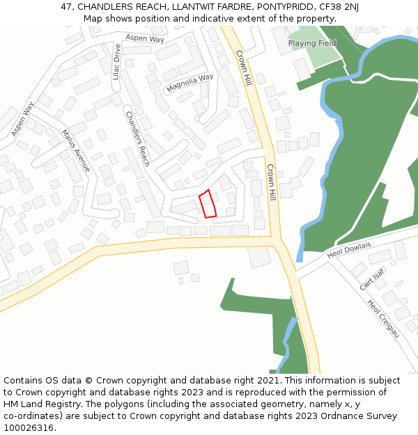 47, CHANDLERS REACH, LLANTWIT FARDRE, PONTYPRIDD, CF38 2NJ: Location map and indicative extent of plot