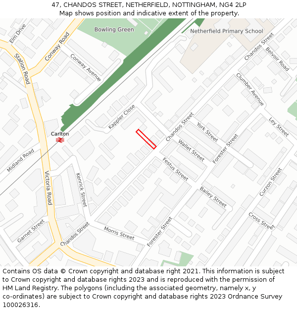 47, CHANDOS STREET, NETHERFIELD, NOTTINGHAM, NG4 2LP: Location map and indicative extent of plot