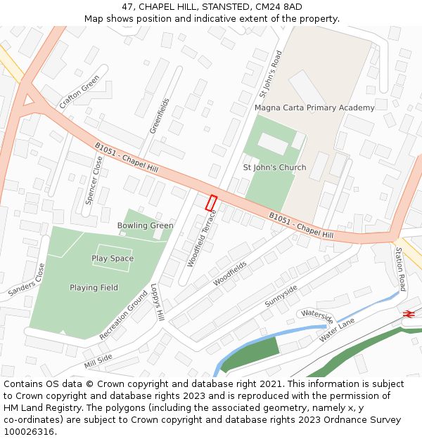 47, CHAPEL HILL, STANSTED, CM24 8AD: Location map and indicative extent of plot