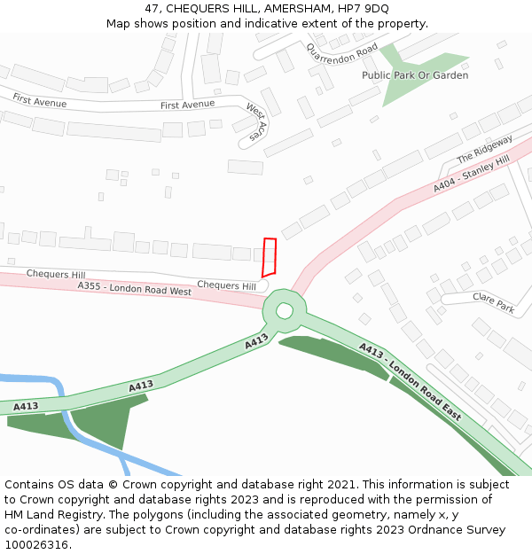 47, CHEQUERS HILL, AMERSHAM, HP7 9DQ: Location map and indicative extent of plot