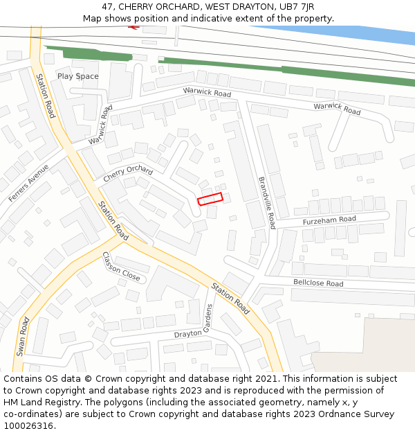 47, CHERRY ORCHARD, WEST DRAYTON, UB7 7JR: Location map and indicative extent of plot