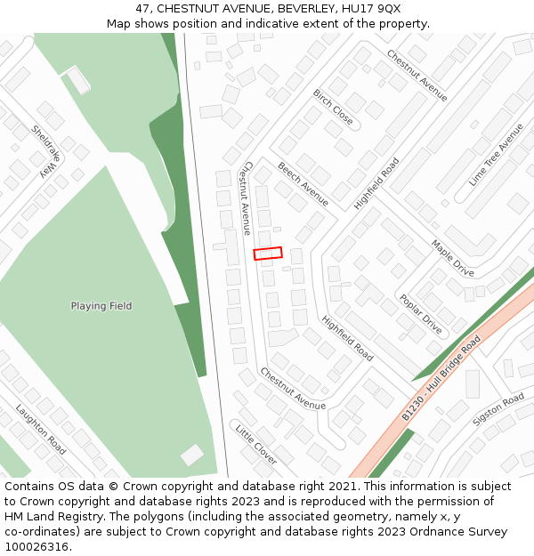 47, CHESTNUT AVENUE, BEVERLEY, HU17 9QX: Location map and indicative extent of plot