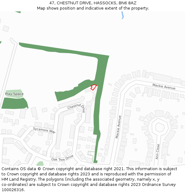 47, CHESTNUT DRIVE, HASSOCKS, BN6 8AZ: Location map and indicative extent of plot