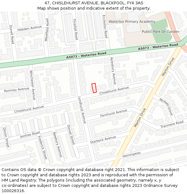 47, CHISLEHURST AVENUE, BLACKPOOL, FY4 3AS: Location map and indicative extent of plot