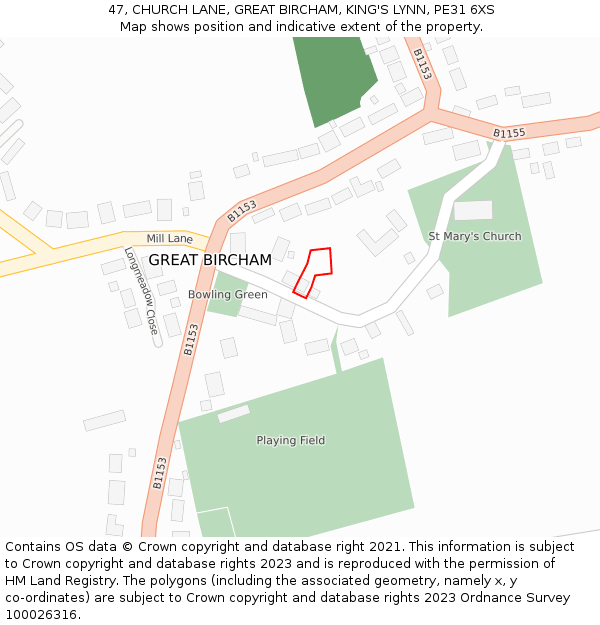 47, CHURCH LANE, GREAT BIRCHAM, KING'S LYNN, PE31 6XS: Location map and indicative extent of plot