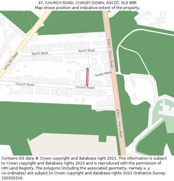 47, CHURCH ROAD, CHAVEY DOWN, ASCOT, SL5 8RR: Location map and indicative extent of plot