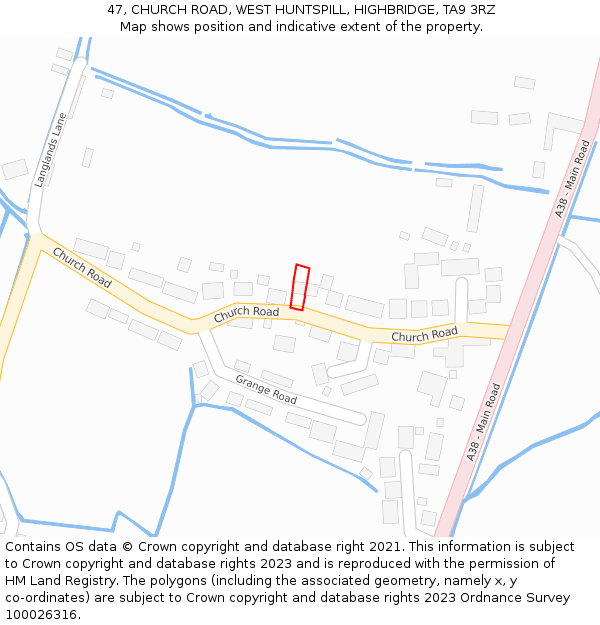 47, CHURCH ROAD, WEST HUNTSPILL, HIGHBRIDGE, TA9 3RZ: Location map and indicative extent of plot