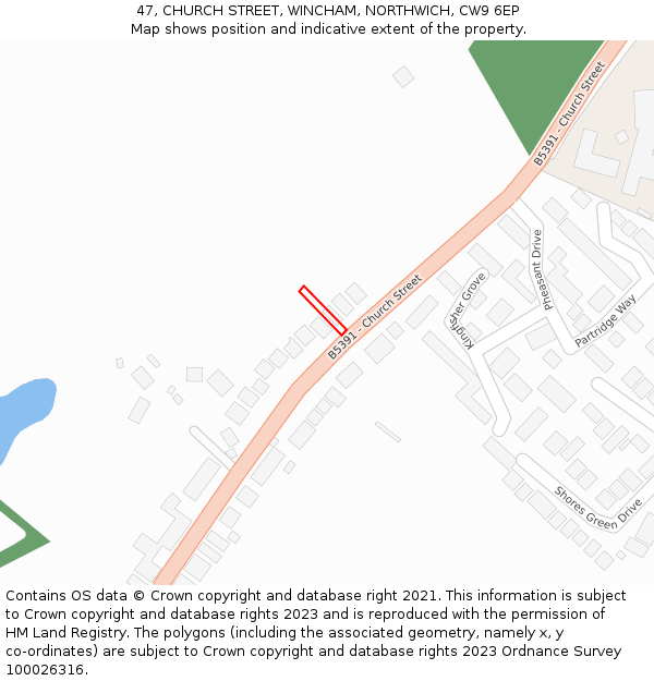 47, CHURCH STREET, WINCHAM, NORTHWICH, CW9 6EP: Location map and indicative extent of plot