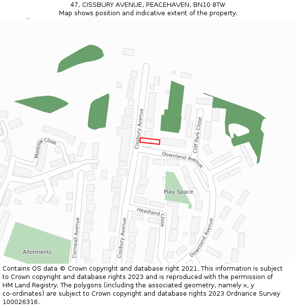 47, CISSBURY AVENUE, PEACEHAVEN, BN10 8TW: Location map and indicative extent of plot