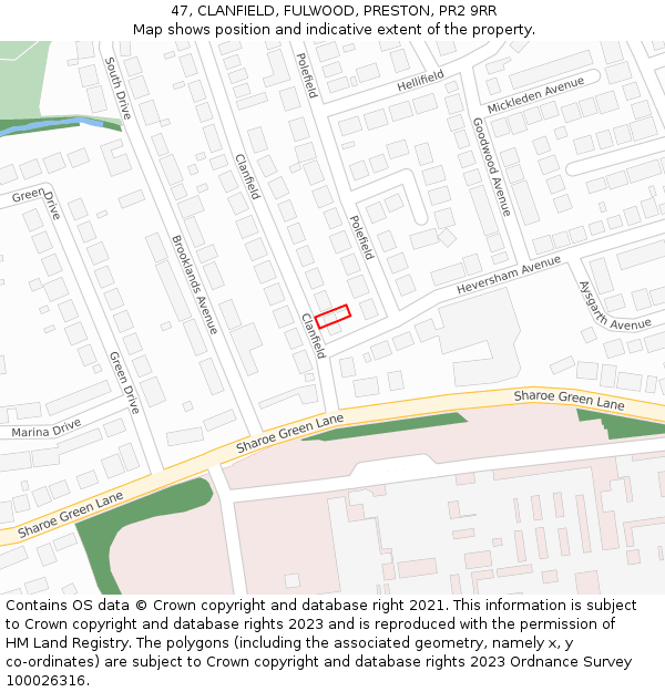 47, CLANFIELD, FULWOOD, PRESTON, PR2 9RR: Location map and indicative extent of plot