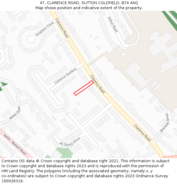 47, CLARENCE ROAD, SUTTON COLDFIELD, B74 4AQ: Location map and indicative extent of plot