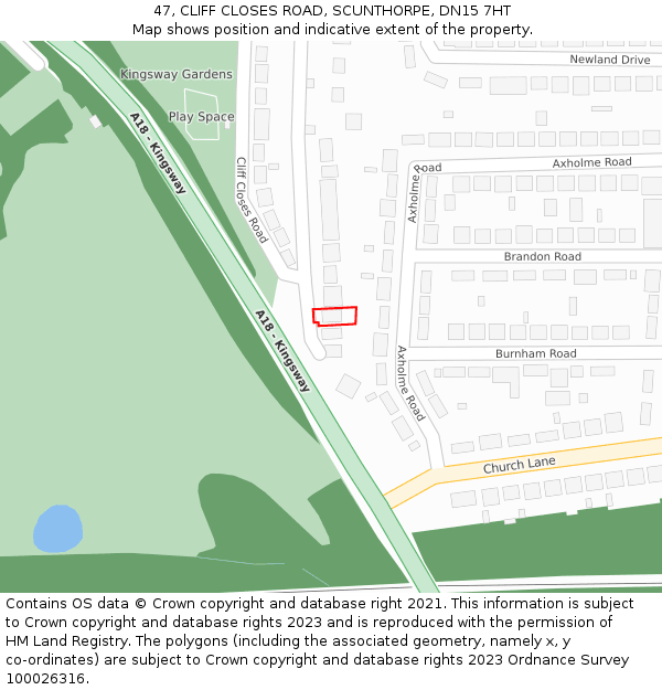 47, CLIFF CLOSES ROAD, SCUNTHORPE, DN15 7HT: Location map and indicative extent of plot