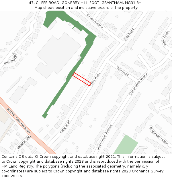 47, CLIFFE ROAD, GONERBY HILL FOOT, GRANTHAM, NG31 8HL: Location map and indicative extent of plot