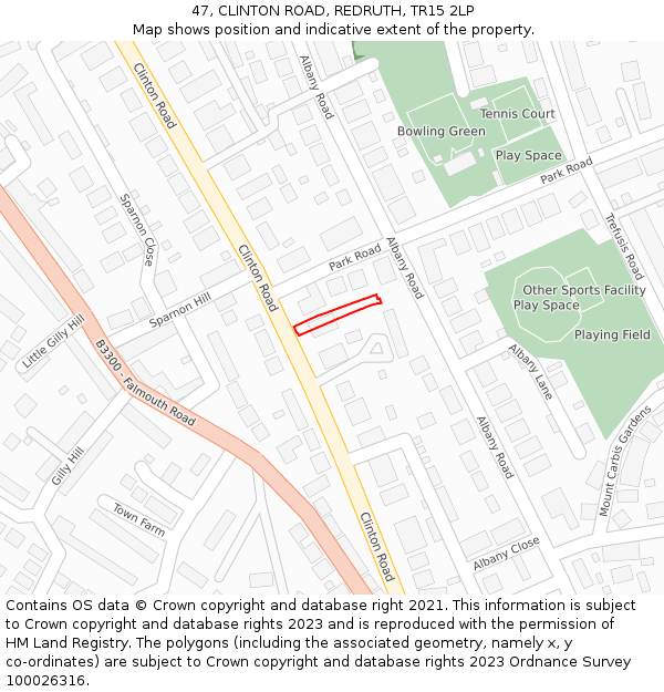 47, CLINTON ROAD, REDRUTH, TR15 2LP: Location map and indicative extent of plot