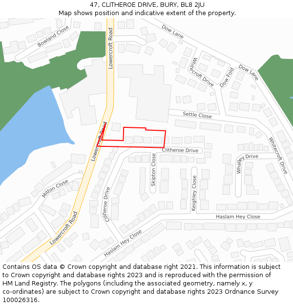 47, CLITHEROE DRIVE, BURY, BL8 2JU: Location map and indicative extent of plot