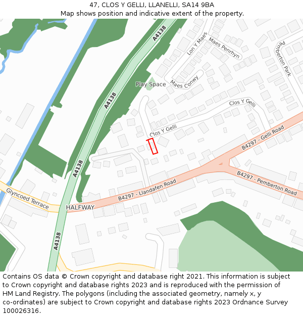 47, CLOS Y GELLI, LLANELLI, SA14 9BA: Location map and indicative extent of plot